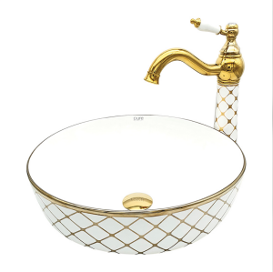 ÇANAK LAVABO - GEOMETRİK BEYAZ ALTIN