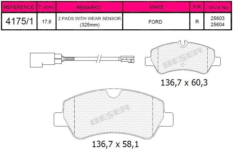 Disk Fren Balatası - Ford - Arka | Beşer No: 4175/1