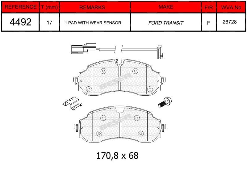 Disk Fren Balatası - Wva No: 26728 - Ford - Ön | Beşer No: 4492
