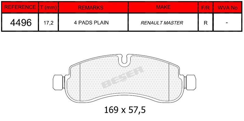 Disk Fren Balatası - Oem No: 440606150R - Renault - Arka | Beşer No: 4496
