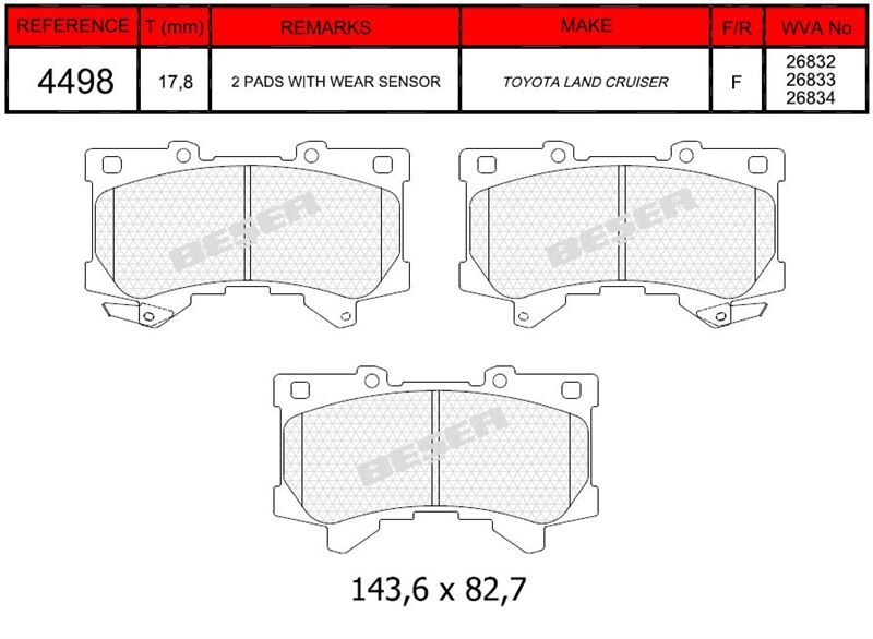 Disk Fren Balatası - Wva No: 26832/26833 - Lexus – Toyota - Ön | Beşer No: 4498