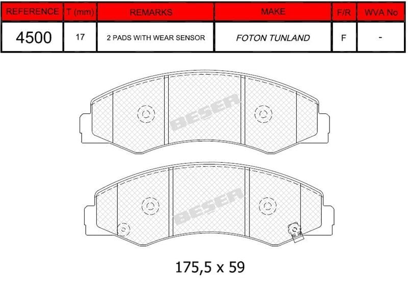 Disk Fren Balatası - Oem No: 1110041320 - Foton - Ön | Beşer No: 4500