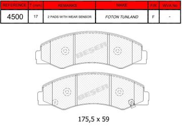 Disk Fren Balatası - Oem No: 1110041320 - Foton - Ön | Beşer No: 4500