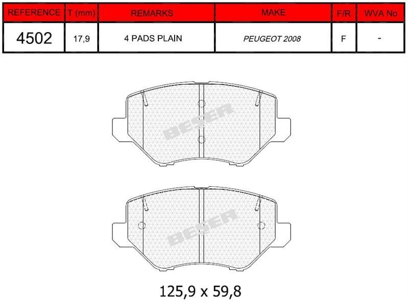 Disk Fren Balatası - Wva No: 27121 - Peugeot - Ön | Beşer No: 4502