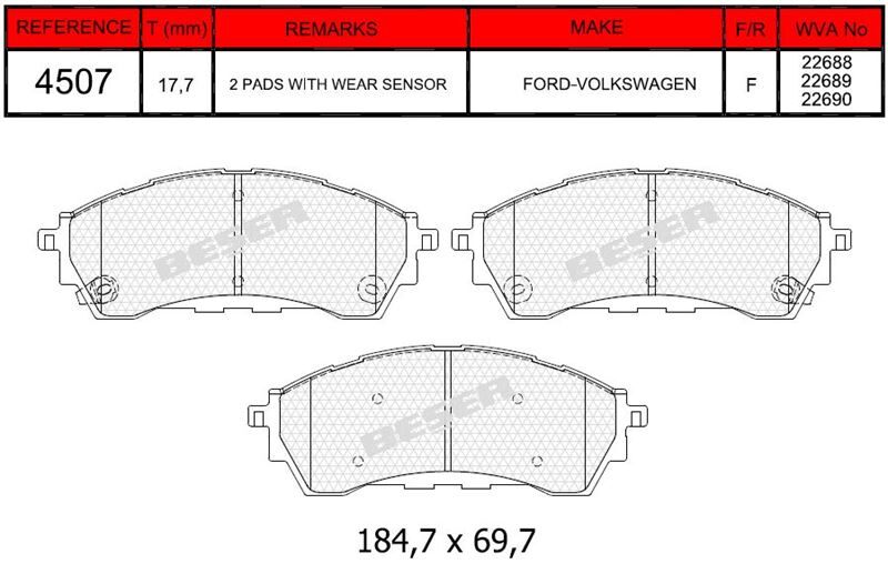 Disk Fren Balatası - Wva No: 22688/22689 - Ford - Ön | Beşer No: 4507