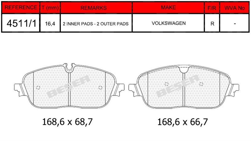 Disk Fren Balatası - Volkswagen - Arka | Beşer No: 4511/1