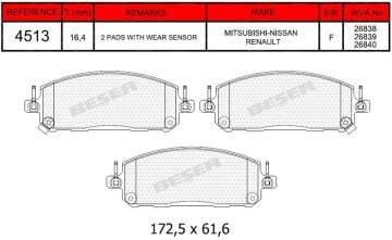 Disk Fren Balatası - Wva No: 26838/26839 - Mıtsubıshı – Nıssan – Renault - Ön | Beşer No: 4513