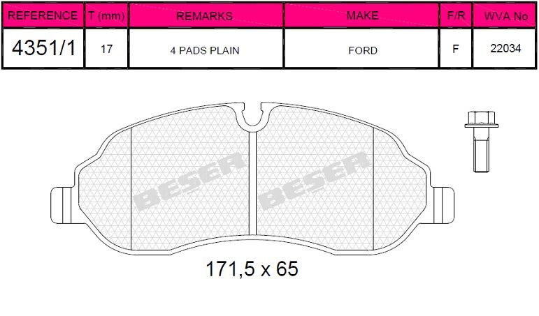 Disk Fren Balatası - Ford - Ön | Beşer No: 4351/1
