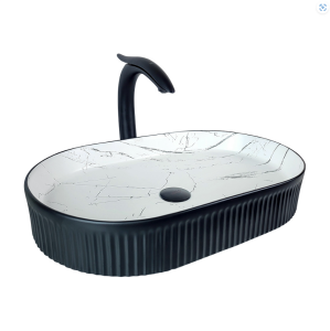 ÇANAK LAVABO - MARMO 58 CM MAT SİYAH CALACATTA TEZGAH ÜSTÜ BEYAZ