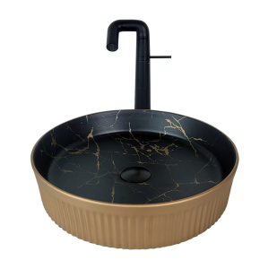 ÇANAK LAVABO - MARMO 42 CM MAT ALTIN SİYAH TEZGAH ÜSTÜ BEYAZ