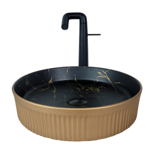 ÇANAK LAVABO - MARMO 42 CM MAT ALTIN SİYAH TEZGAH ÜSTÜ BEYAZ
