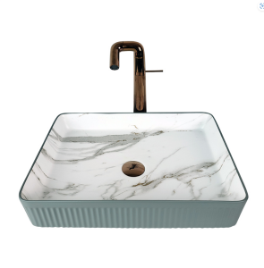 ÇANAK LAVABO - MARMO 50 CM MAT GRİ CALACATTA TEZGAH ÜSTÜ BEYAZ
