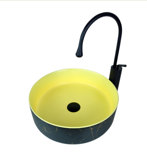 ÇANAK LAVABO - FARALYA 40 CM SİYAH SARI TEZGAH ÜSTÜ BEYAZ