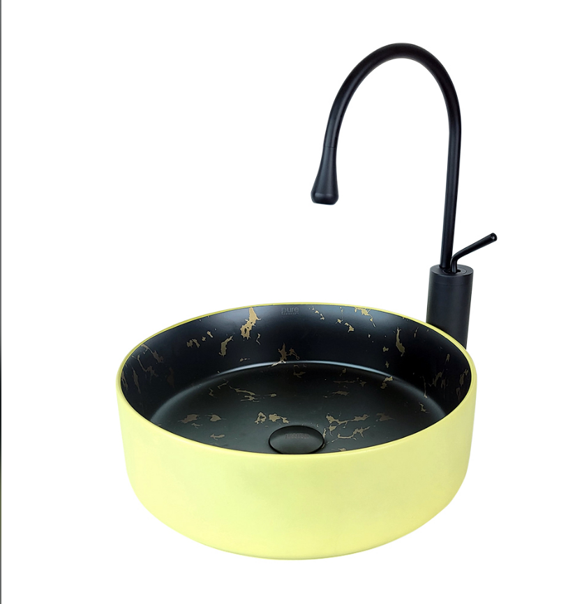 ÇANAK LAVABO - FARALYA 40 CM SARI SİYAH TEZGAH ÜSTÜ BEYAZ