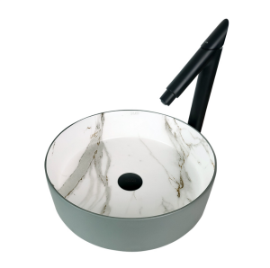 ÇANAK LAVABO - FARALYA 40 CM MAT GRİ CALACATTA TEZGAH ÜSTÜ BEYAZ