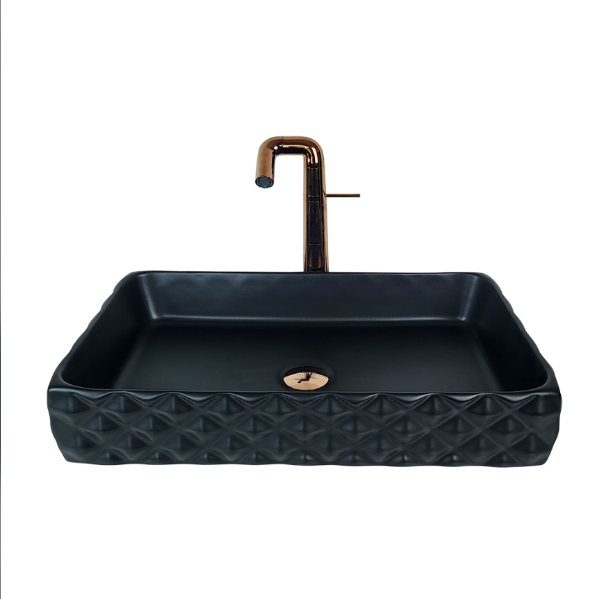 ÇANAK LAVABO - KAPİTONE 60 CM SİYAH TEZGAH ÜSTÜ BEYAZ