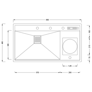 PASLANMAZ ÇELİK EVİYE - INOX 86X49 TEK GÖZ ÇÖP KOVALI
