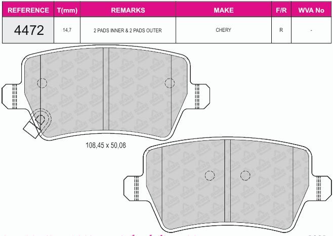 Disk Fren Balatası - Oem No: 8460017943 - Chery - Arka | Beşer No: 4472