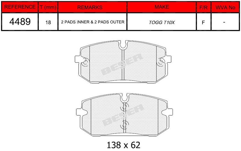 Disk Fren Balatası - Oem No: 6510AGG3E12A - Togg - Ön | Beşer No: 4489