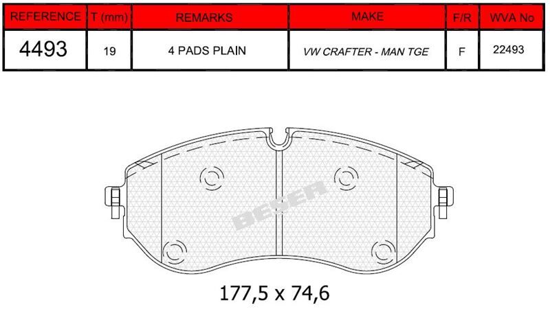 Disk Fren Balatası - Wva No: 22493 - Man – Volkswagen - Ön | Beşer No: 4493