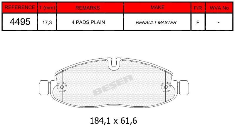 Disk Fren Balatası - Oem No: 410A18593R - Renault - Ön | Beşer No: 4495