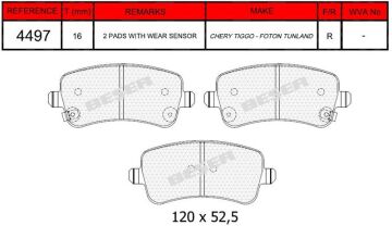 Disk Fren Balatası - Oem No: 128425025 - Chery – Foton - Arka | Beşer No: 4497