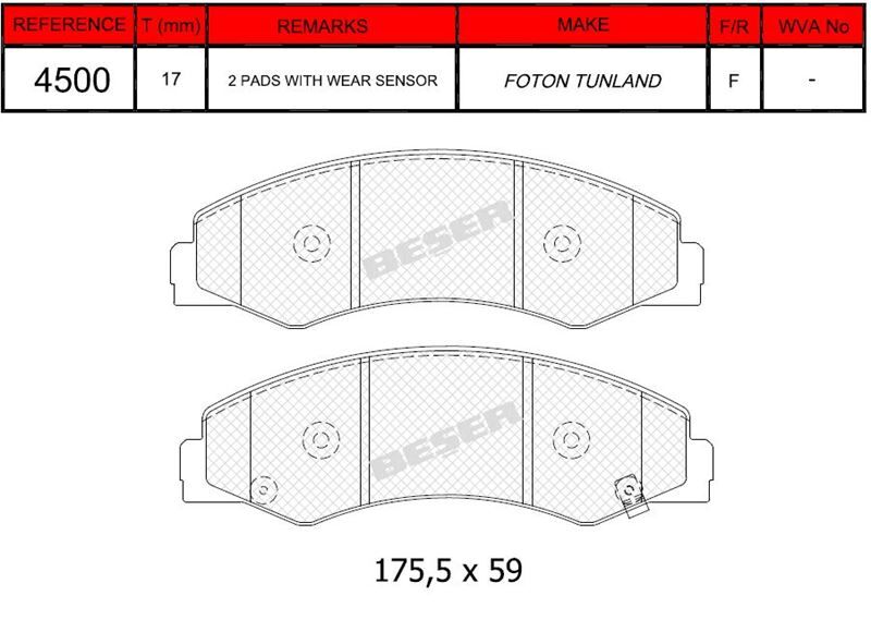 Disk Fren Balatası - Oem No: 1110041320 - Foton - Ön | Beşer No: 4500