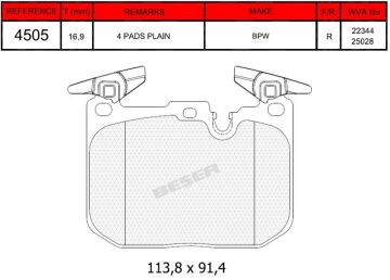 Disk Fren Balatası - Wva No: 22344/25028 - Bmw - Ön | Beşer No: 4505