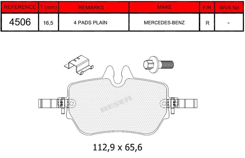 Disk Fren Balatası - Oem No: A4474200901 - Mercedes - Arka | Beşer No: 4506