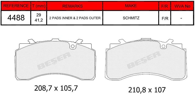 Disk Fren Balatası - Oem No: 1396336 - Schmıtz - Ön/Arka | Beşer No: 4488