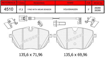 Disk Fren Balatası - Wva No: 26268/26269 - Volkswagen - Ön | Beşer No: 4510