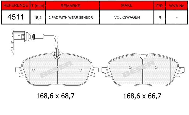 Disk Fren Balatası - Oem No: 2N0698451C - Volkswagen - Arka | Beşer No: 4511