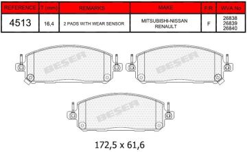 Disk Fren Balatası - Wva No: 26838/26839 - Mıtsubıshı – Nıssan – Renault - Ön | Beşer No: 4513