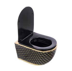 KANALSIZ ASMA KLOZET - GEOMETRİK SİYAH ALTIN 53 CM