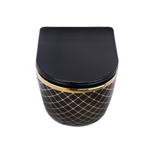 KANALSIZ ASMA KLOZET - GEOMETRİK SİYAH ALTIN 53 CM