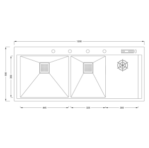 PASLANMAZ ÇELİK EVİYE - INOX 120X50 ÇİFT GÖZ BARDAK YIKAMALI