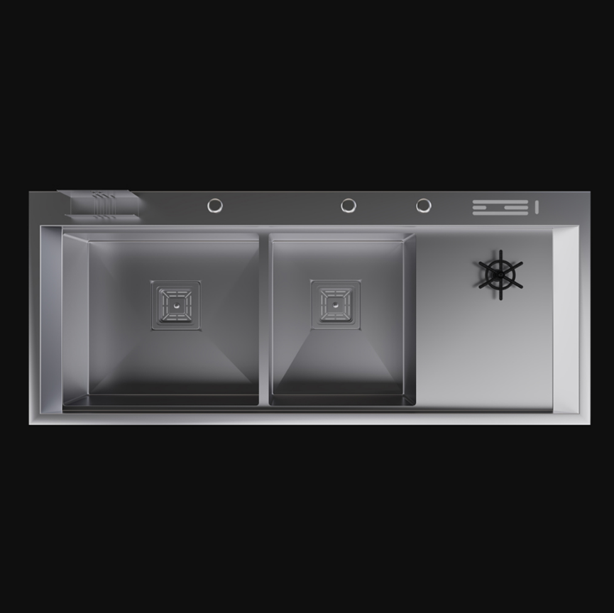 PASLANMAZ ÇELİK EVİYE - INOX 120X50 ÇİFT GÖZ BARDAK YIKAMALI