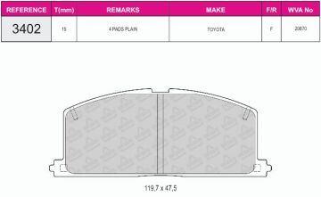 Disk Fren Balatası - Wva No: 20870 - Toyota - Ön | Beşer No: 3402