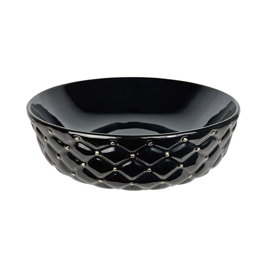 ÇANAK LAVABO - KAPİTONE 42 CM SİYAH ALTIN TEZGAH ÜSTÜ BEYAZ