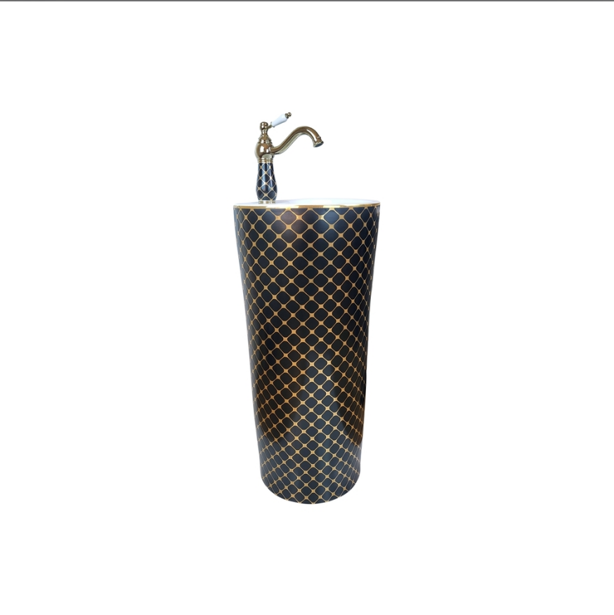 MONOBLOK LAVABO - SİYAH ALTIN BEYAZ HAZNE