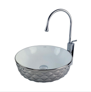 ÇANAK LAVABO - KAPİTONE 42 CM GÜMÜŞ BEYAZ TEZGAH ÜSTÜ BEYAZ