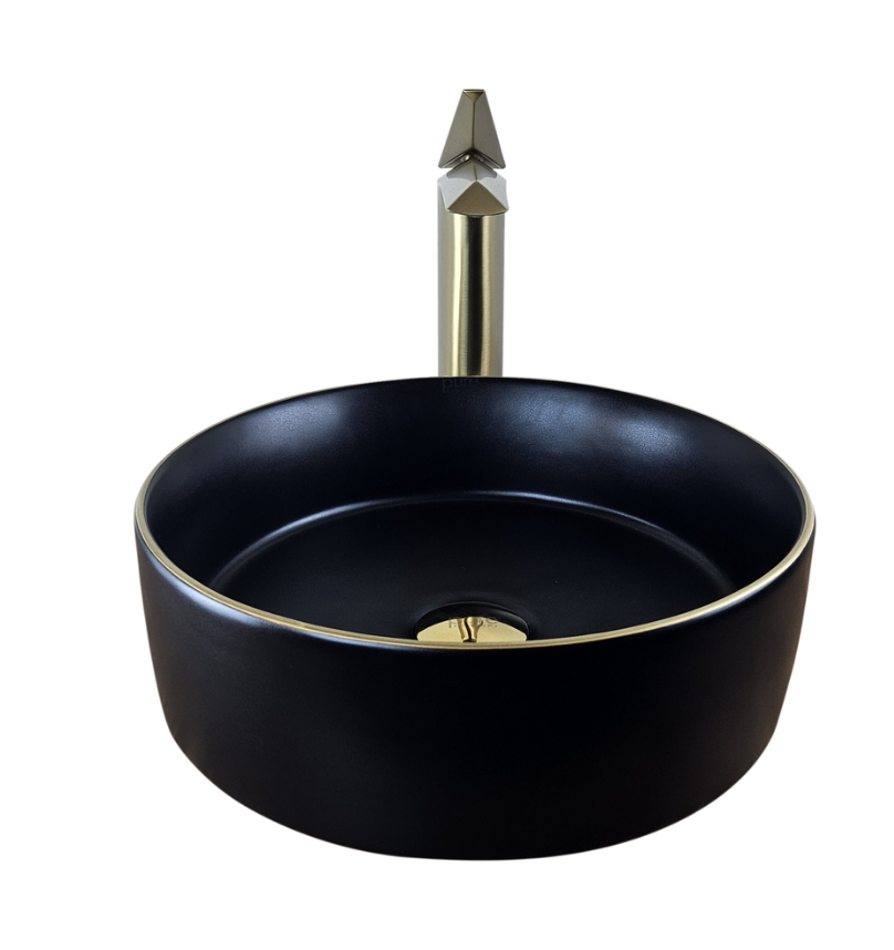 ÇANAK LAVABO - BEYAZ  - 36 CM SİYAH ALTIN TEZGAH ÜSTÜ