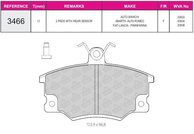 Disk Fren Balatası - Wva No: 20838/20839 - Alfa Romeo – Fıat - Ön | Beşer No: 3466