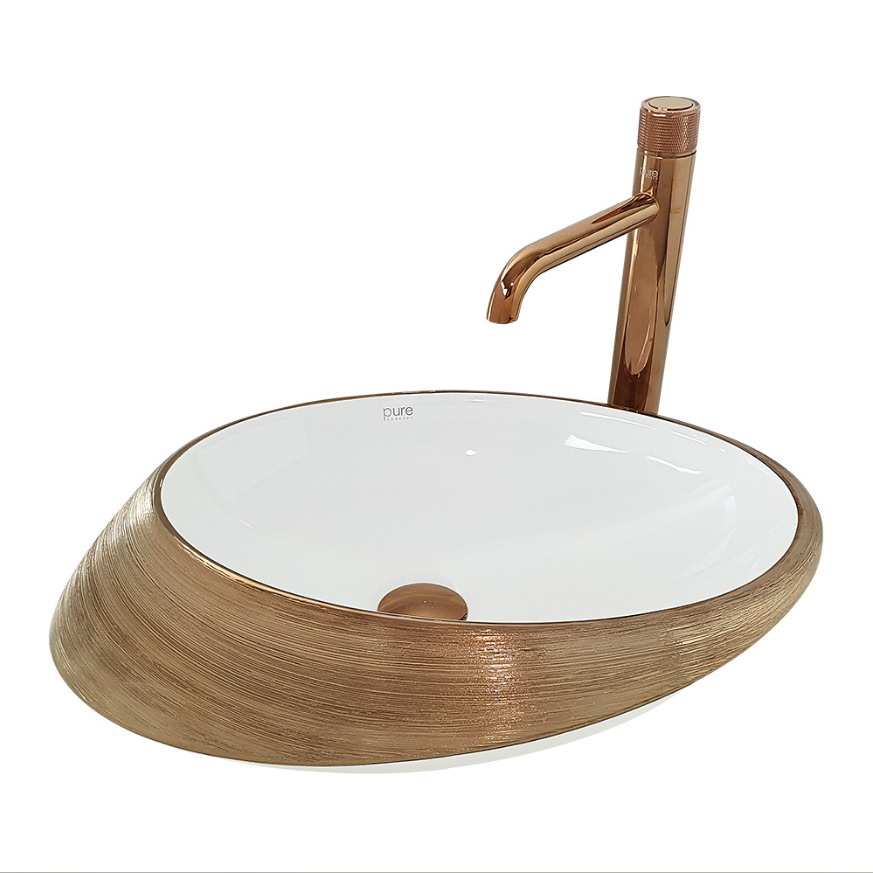 UFO TEZGAH ÜSTÜ ÇANAK LAVABO - ROSE GOLD BEYAZ