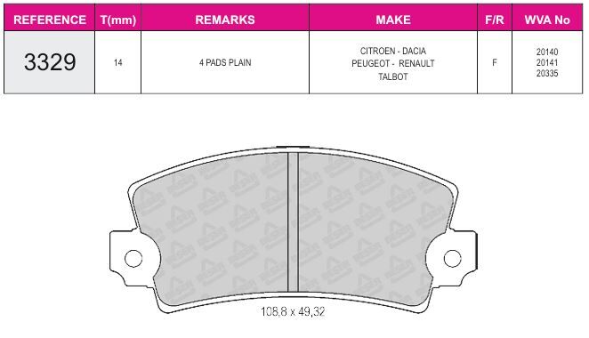 Disk Fren Balatası - Wva No: 20139/20140 - Renault - Ön | Beşer No: 3329