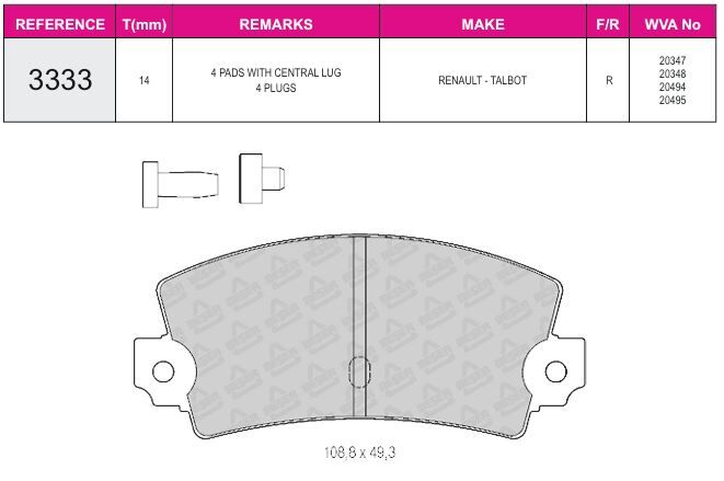 Disk Fren Balatası - Wva No: 20336/20337 - Renault - Arka | Beşer No: 3333