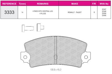 Disk Fren Balatası - Wva No: 20336/20337 - Renault - Arka | Beşer No: 3333