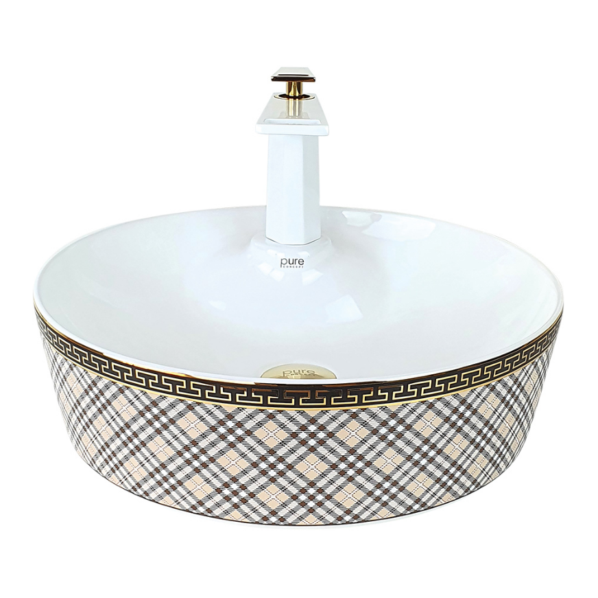 ÇANAK LAVABO - EKOSE DESEN BEYAZ