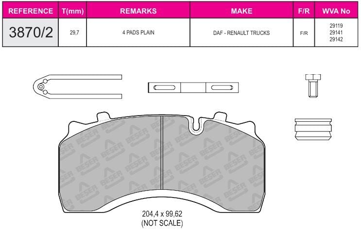 Disk Fren Balatası - Pro 29141 / Renault Midlum Aksesuarlı Fişsiz | Beşer