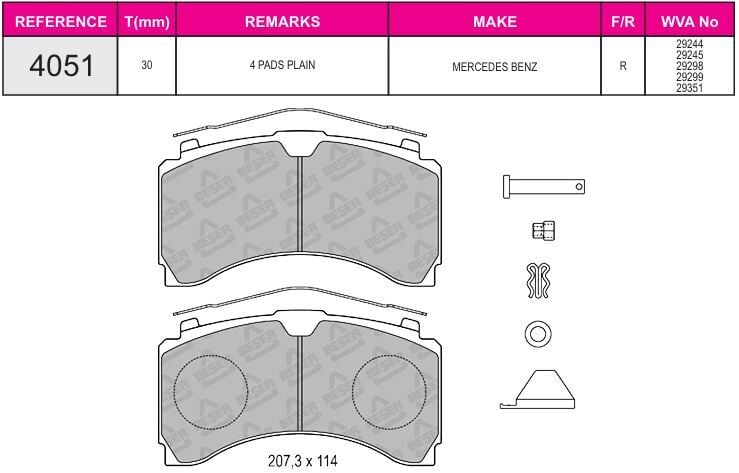 Disk Fren Balatası – Wva No: 29030/29053 - Mercedes - Atego 3/Integro/O 404/Tourısmo – Oem No: 8285526000 - 81508206016